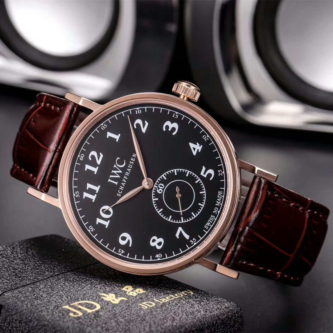 萬國商務休閒男士機械腕錶真牛皮錶帶全自動機械機芯藍面