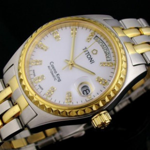 梅花 瑞士ETA2824全自動機械錶間金 雙日曆 男士手錶（金色圈）