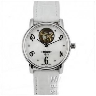正品TISSOT天梭 白色純潔典雅知性 鏤空設計 皮質機械女錶 T050.207.16.116.00