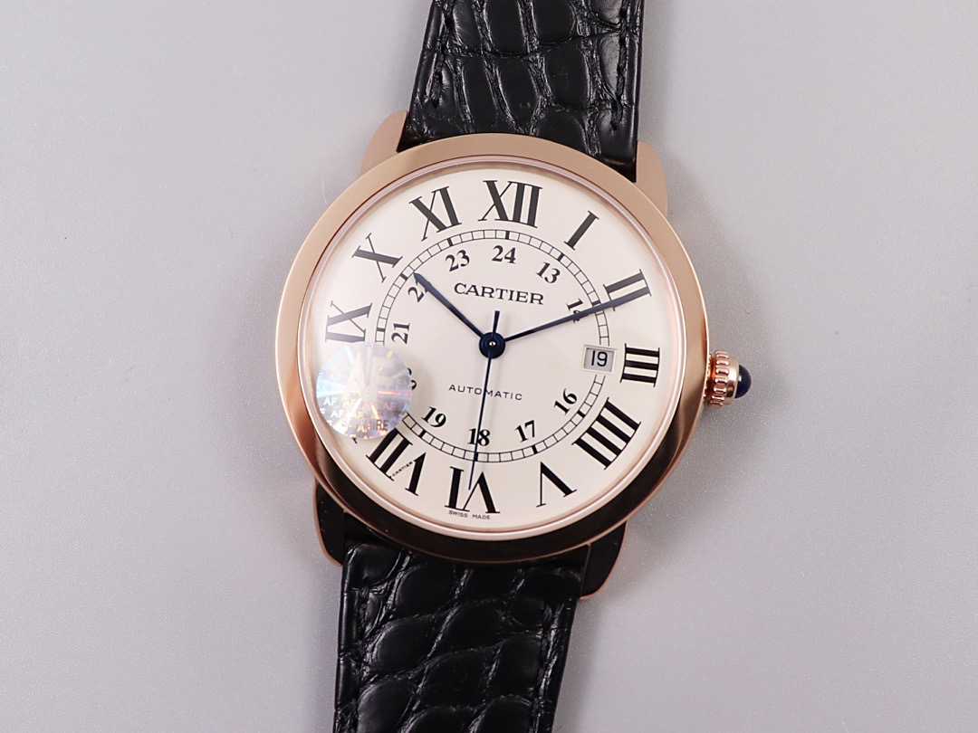 AF廠卡地亞倫敦系列9015自動機械手表男士腕表玫瑰金白盤鱷魚皮42mm